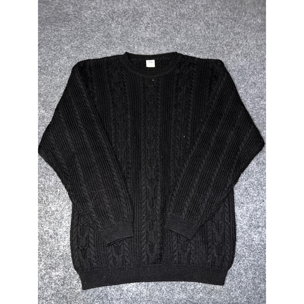 Levis Store Mens Medium Black Cable Knit Wool Blend Crewneck Sweater Vintage
